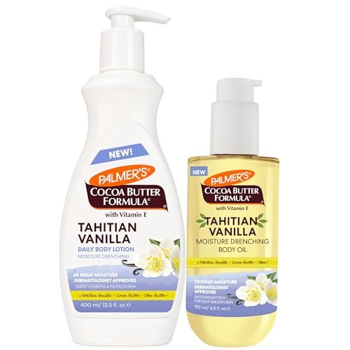 Palmer's Cocoa Butter Formula Glow & Hydrate Bundle: Tahitian Vanilla Body Lotion (13.5 Oz) + Body Oil (6.5 Fl Oz) for Radiant, Glowing Skin Avelisse