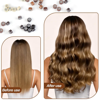 1000PCS Silicone Hair Extensions Beads - 5mm Lined Micro Links Beads in 5 Colors, Professional Hair Styling Tool Kit for Extensions