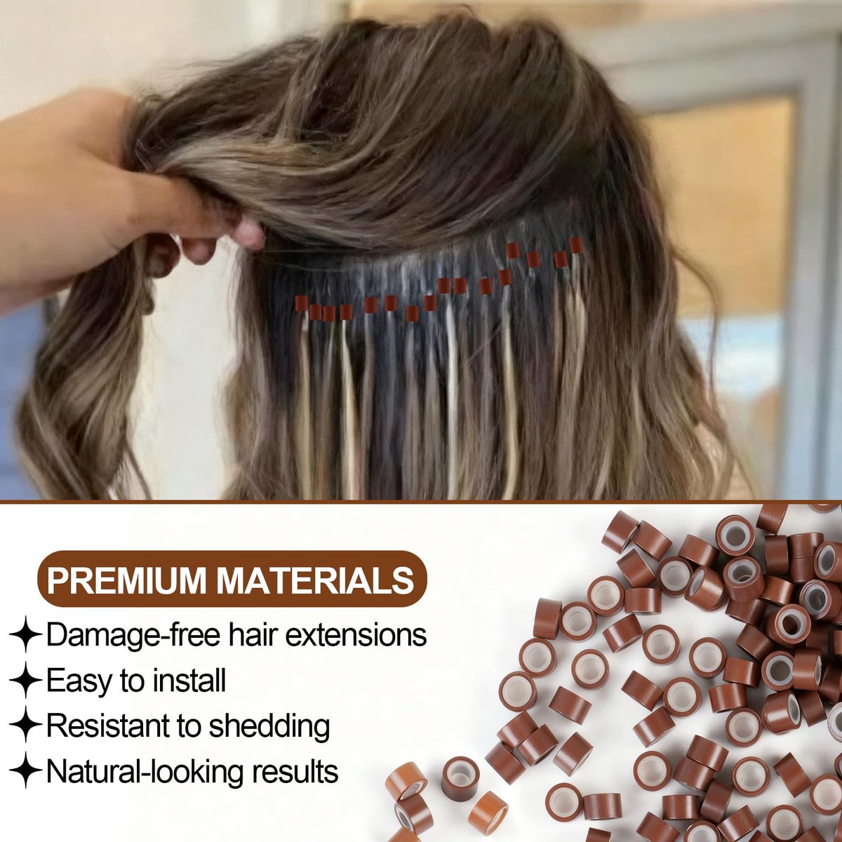 1000PCS Silicone Hair Extensions Beads - 5mm Lined Micro Links Beads in 5 Colors, Professional Hair Styling Tool Kit for Extensions - görsel 12