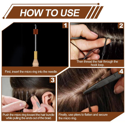1000PCS Silicone Hair Extensions Beads - 5mm Lined Micro Links Beads in 5 Colors, Professional Hair Styling Tool Kit for Extensions