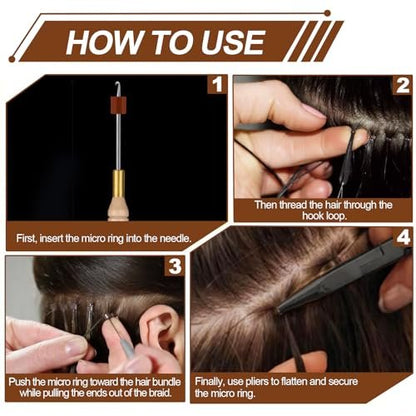 1000PCS Silicone Hair Extensions Beads - 5mm Lined Micro Links Beads in 5 Colors, Professional Hair Styling Tool Kit for Extensions