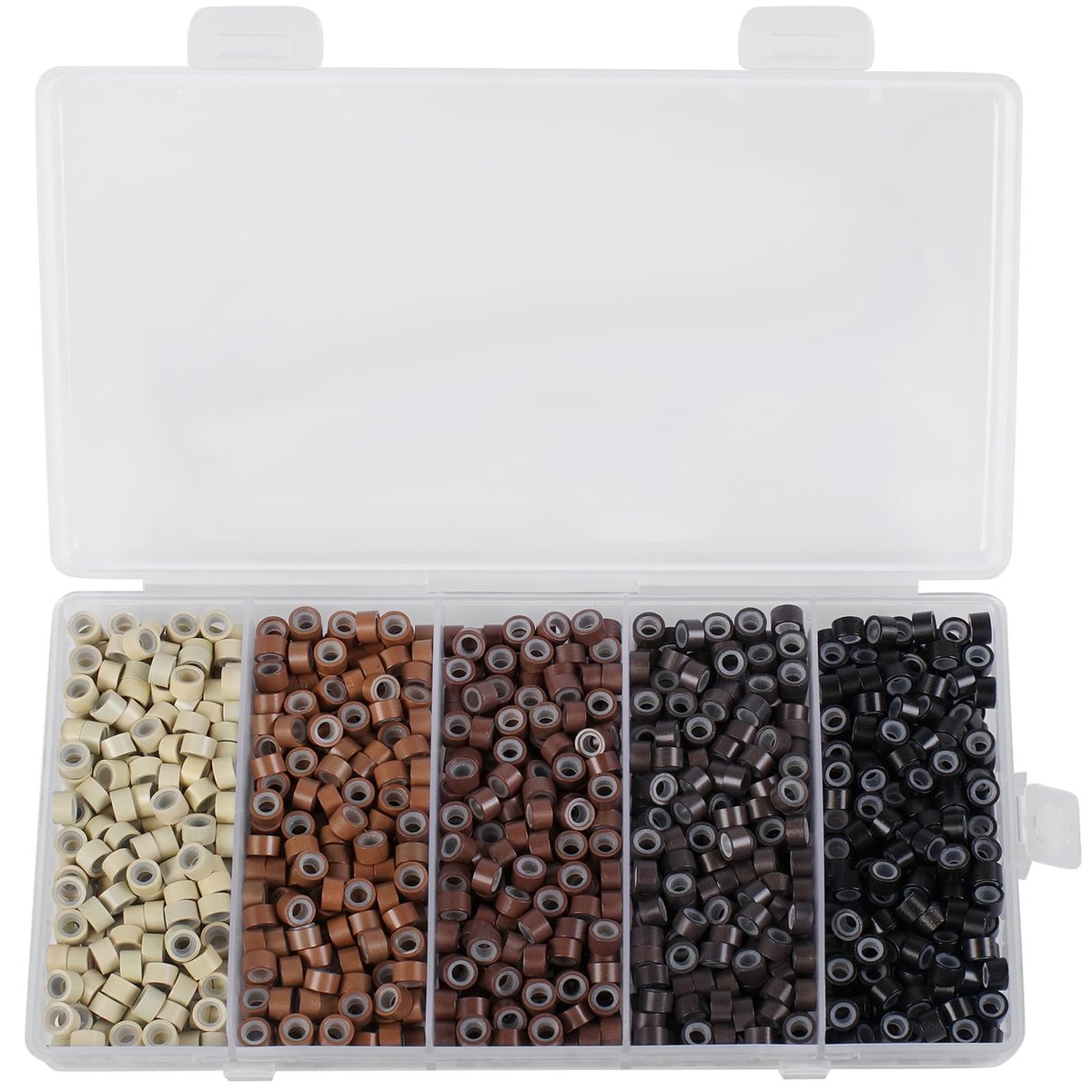 1000PCS Silicone Hair Extensions Beads - 5mm Lined Micro Links Beads in 5 Colors, Professional Hair Styling Tool Kit for Extensions - görsel 1