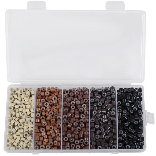 1000PCS Silicone Hair Extensions Beads - 5mm Lined Micro Links Beads in 5 Colors, Professional Hair Styling Tool Kit for Extensions