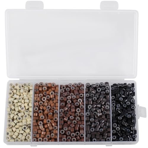 1000PCS Silicone Hair Extensions Beads - 5mm Lined Micro Links Beads in 5 Colors, Professional Hair Styling Tool Kit for Extensions - görsel 2