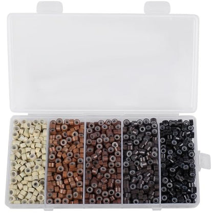 1000PCS Silicone Hair Extensions Beads - 5mm Lined Micro Links Beads in 5 Colors, Professional Hair Styling Tool Kit for Extensions