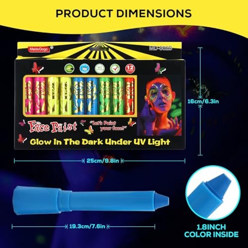 12 PCS Glow Face & Body Paint Set - Neon Blacklight Makeup for Halloween, Birthday Parties & Festivals - görsel 12