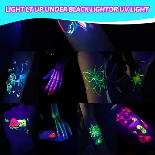 12 PCS Glow Face & Body Paint Set - Neon Blacklight Makeup for Halloween, Birthday Parties & Festivals - görsel 8