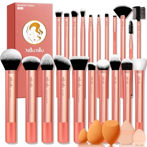 Mlemle Professional 26-Piece Makeup Brushes Set - Rose Gold, Includes 21 Brushes, 2 Powder Puffs, 3 Makeup Sponges - görsel 2