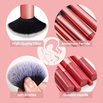 Mlemle Professional 26-Piece Makeup Brushes Set - Rose Gold, Includes 21 Brushes, 2 Powder Puffs, 3 Makeup Sponges