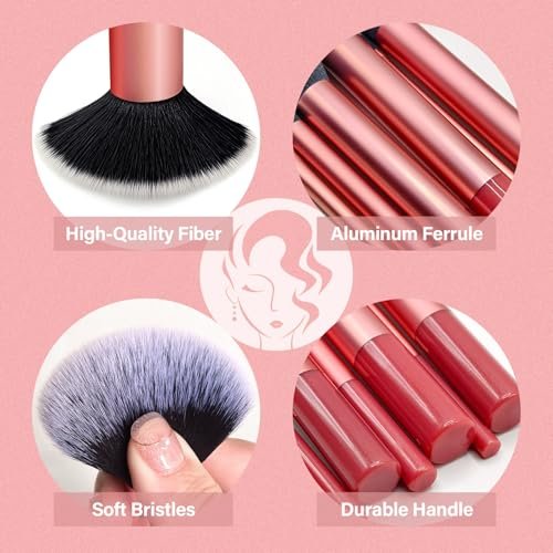 Mlemle Professional 26-Piece Makeup Brushes Set - Rose Gold, Includes 21 Brushes, 2 Powder Puffs, 3 Makeup Sponges - görsel 8