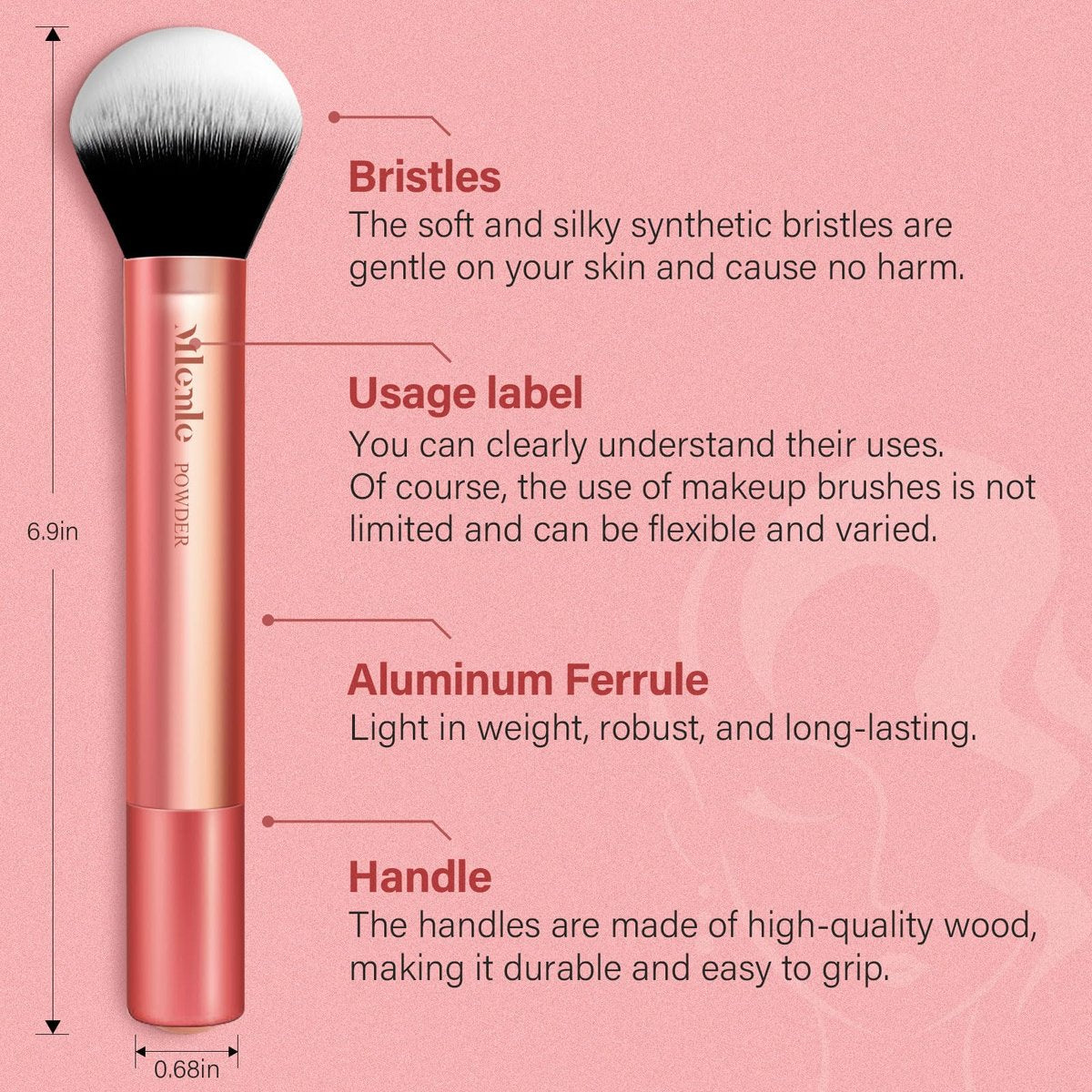 Mlemle Professional 26-Piece Makeup Brushes Set - Rose Gold, Includes 21 Brushes, 2 Powder Puffs, 3 Makeup Sponges - görsel 3