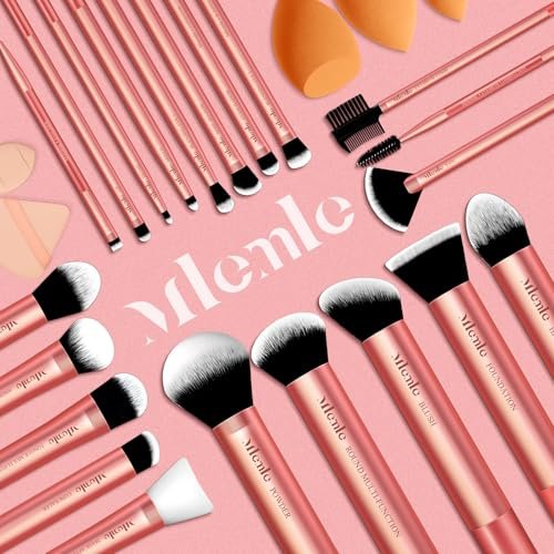 Mlemle Professional 26-Piece Makeup Brushes Set - Rose Gold, Includes 21 Brushes, 2 Powder Puffs, 3 Makeup Sponges - görsel 14