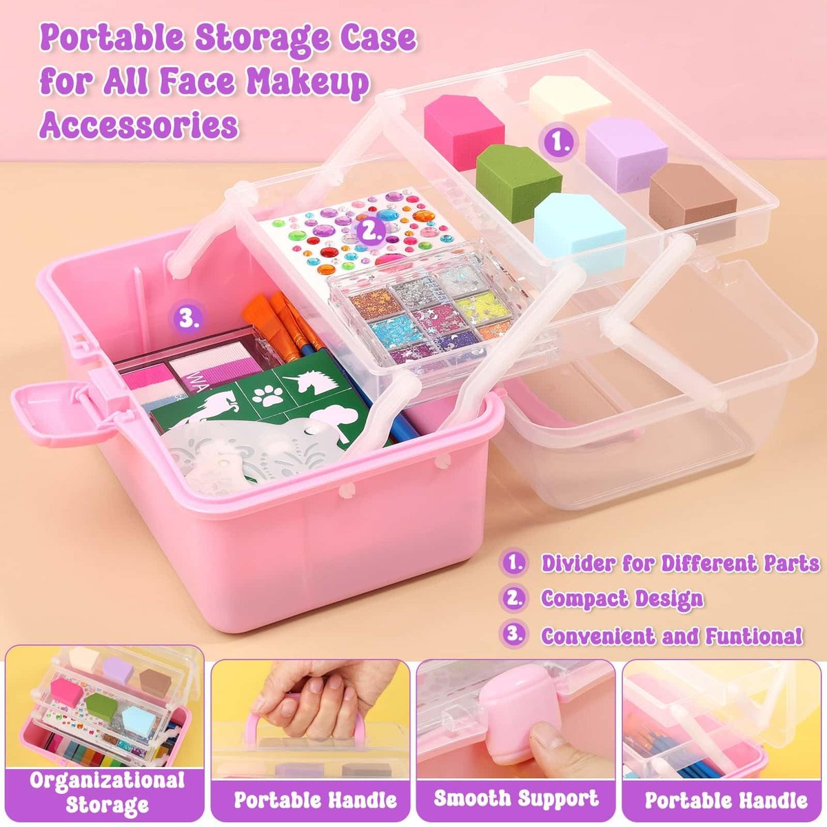 Face Painting Kit with Organizer Box - Rainbow Color Non Toxic & Washable Face Paint Set with Stencils, Brush & Gems Party Makeup for Halloween, Carnival & Costume Avelisse