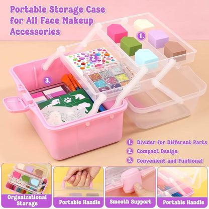 Face Painting Kit with Organizer Box - Rainbow Color Non Toxic & Washable Face Paint Set with Stencils, Brush & Gems Party Makeup for Halloween, Carnival & Costume Avelisse