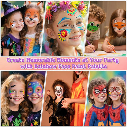 Face Painting Kit with Organizer Box - Rainbow Color Non Toxic & Washable Face Paint Set with Stencils, Brush & Gems Party Makeup for Halloween, Carnival & Costume Avelisse
