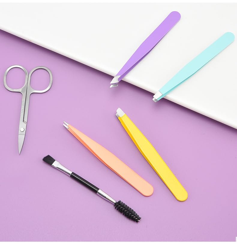 6-Piece Premium Tweezers Set for Women – Eyebrow & Ingrown Hair Tools with Curved Scissors and Leather Travel Case - görsel 5