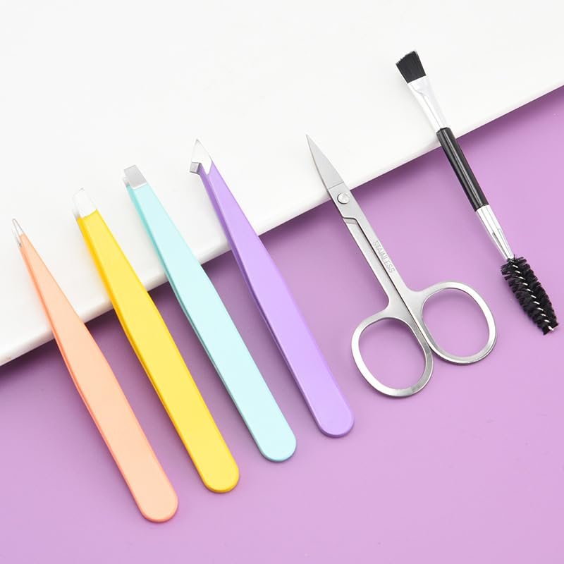 6-Piece Premium Tweezers Set for Women – Eyebrow & Ingrown Hair Tools with Curved Scissors and Leather Travel Case - görsel 1