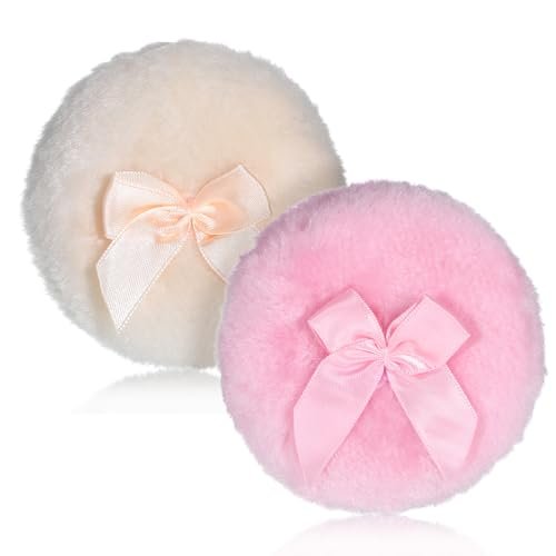 2 Pcs Large Fluffy Powder Puffs - 3.4 Inch Soft Body Powder Puff Washable Reusable Dusting Big Fluffy Puff for Wet Dry Makeup Face Body Avelisse