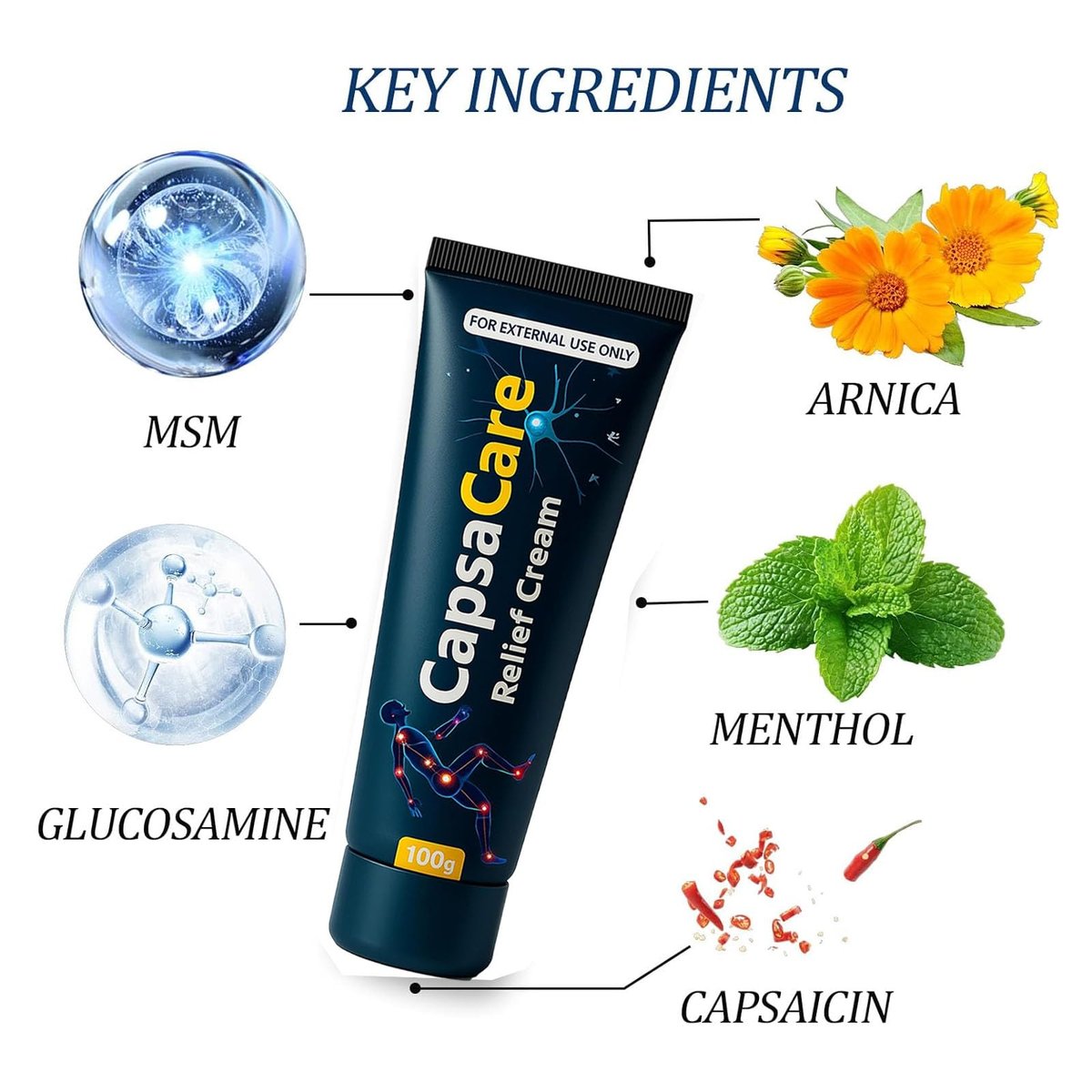 QUZOYU Capsacare Neuropathy Relief Cream - Capsaicin, Arnica, Menthol, MSM & Glucosamine for Feet, Hands, Legs, Muscles, Joints, Waist - Fast Absorption, Mild & Natural Avelisse