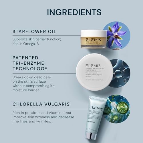 ELEMIS Healthy Skin Exclusive Travel Set - Pro-Collagen Cleansing Balm, Marine Cream SPF 30 & Dynamic Resurfacing Pads - Anti-Aging Hydrating Skincare Travel Kit Avelisse