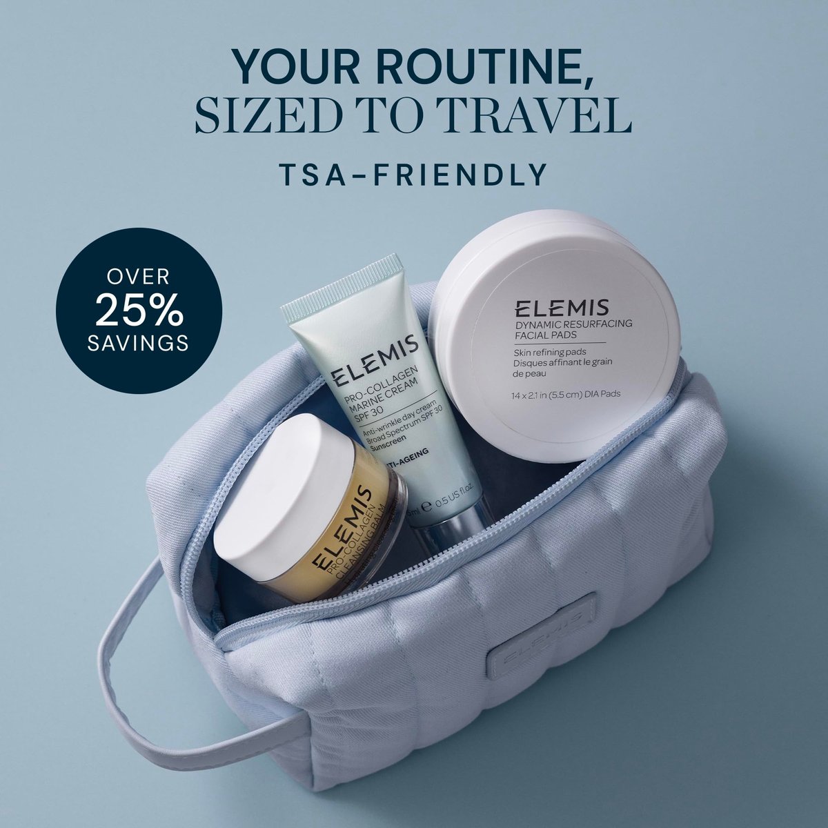 ELEMIS Healthy Skin Exclusive Travel Set - Pro-Collagen Cleansing Balm, Marine Cream SPF 30 & Dynamic Resurfacing Pads - Anti-Aging Hydrating Skincare Travel Kit Avelisse