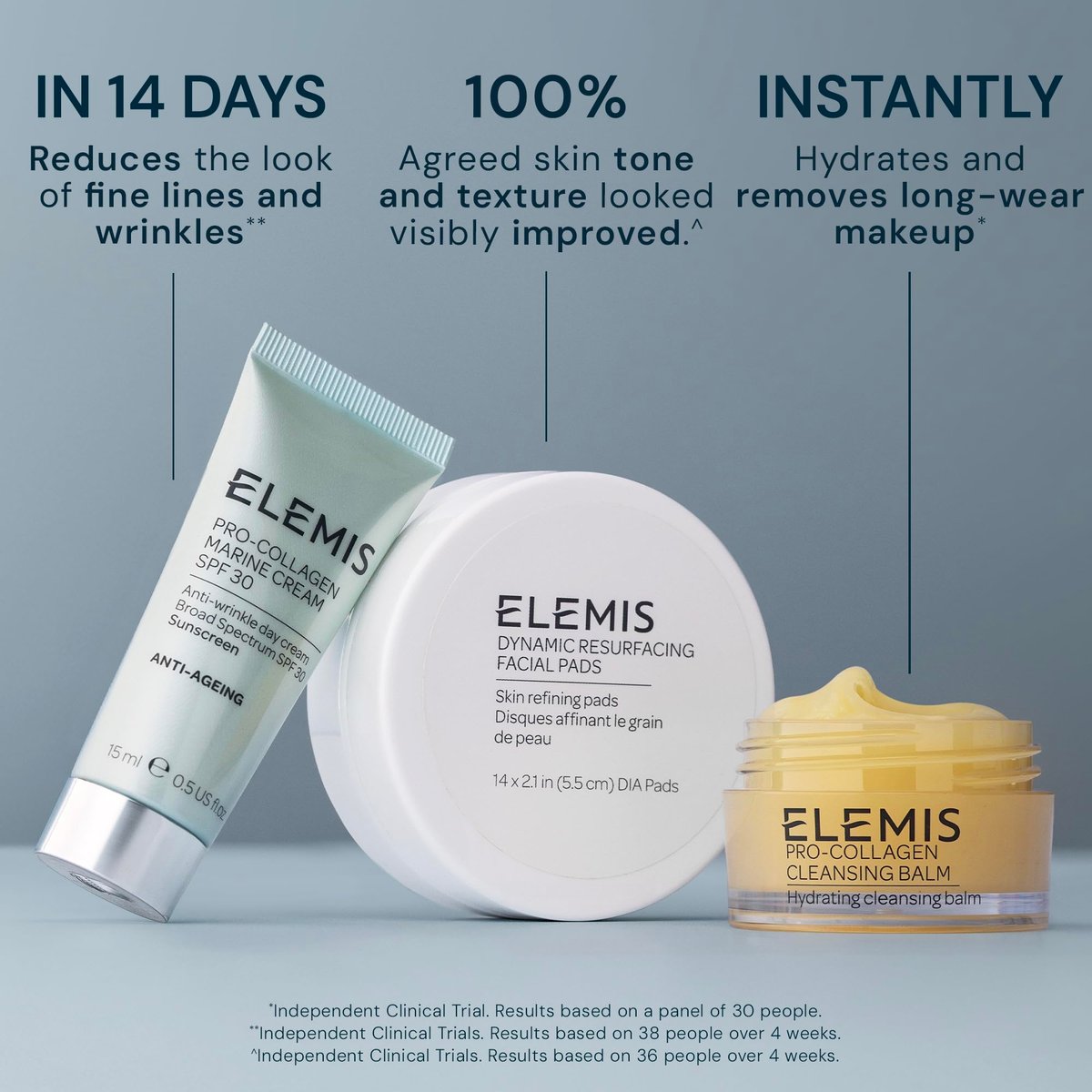 ELEMIS Healthy Skin Exclusive Travel Set - Pro-Collagen Cleansing Balm, Marine Cream SPF 30 & Dynamic Resurfacing Pads - Anti-Aging Hydrating Skincare Travel Kit Avelisse