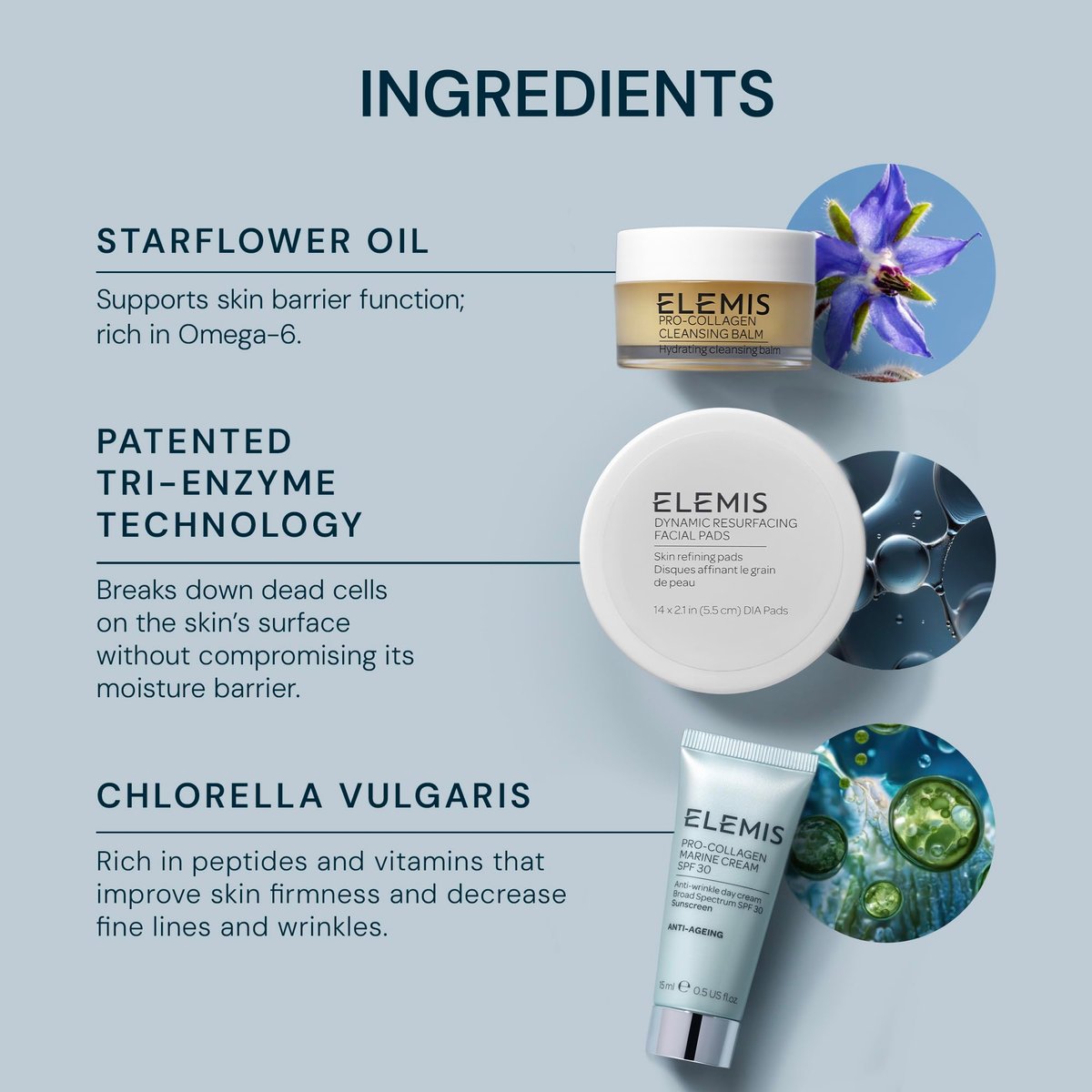 ELEMIS Healthy Skin Exclusive Travel Set - Pro-Collagen Cleansing Balm, Marine Cream SPF 30 & Dynamic Resurfacing Pads - Anti-Aging Hydrating Skincare Travel Kit Avelisse