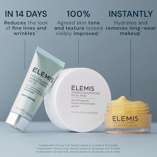 ELEMIS Healthy Skin Exclusive Travel Set - Pro-Collagen Cleansing Balm, Marine Cream SPF 30 & Dynamic Resurfacing Pads - Anti-Aging Hydrating Skincare Travel Kit Avelisse