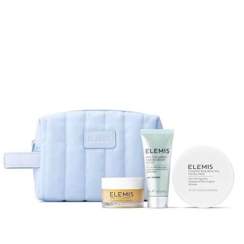 ELEMIS Healthy Skin Exclusive Travel Set - Pro-Collagen Cleansing Balm, Marine Cream SPF 30 & Dynamic Resurfacing Pads - Anti-Aging Hydrating Skincare Travel Kit Avelisse