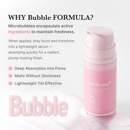 medicube PDRN Pink Collagen Bubble Serum - Bubble-to-Glow Firming Serum with 99% Purity PDRN & Low-Molecular Collagen, Lightweight Fast-Absorbing Texture for Radiant Plump Skin, 3.21 fl.oz