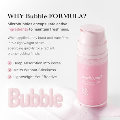 medicube PDRN Pink Collagen Bubble Serum - Bubble-to-Glow Firming Serum with 99% Purity PDRN & Low-Molecular Collagen, Lightweight Fast-Absorbing Texture for Radiant Plump Skin, 3.21 fl.oz