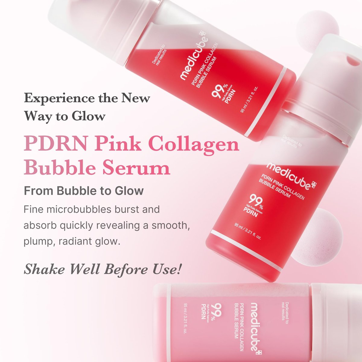 medicube PDRN Pink Collagen Bubble Serum - Bubble-to-Glow Firming Serum with 99% Purity PDRN & Low-Molecular Collagen, Lightweight Fast-Absorbing Texture for Radiant Plump Skin, 3.21 fl.oz - görsel 4