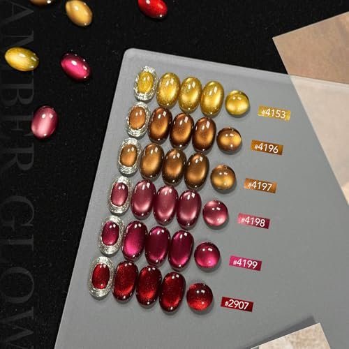 GAOY Glitter Cat Eye Gel Nail Polish Set with Magnet - 6 Colors Gold Red Brown Glitter Holographic, Long Lasting for Home & Salon Manicure (Amber Glow, 0.22 Fl Oz Each) Avelisse