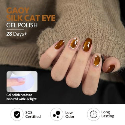 GAOY Glitter Cat Eye Gel Nail Polish Set with Magnet - 6 Colors Gold Red Brown Glitter Holographic, Long Lasting for Home & Salon Manicure (Amber Glow, 0.22 Fl Oz Each) Avelisse