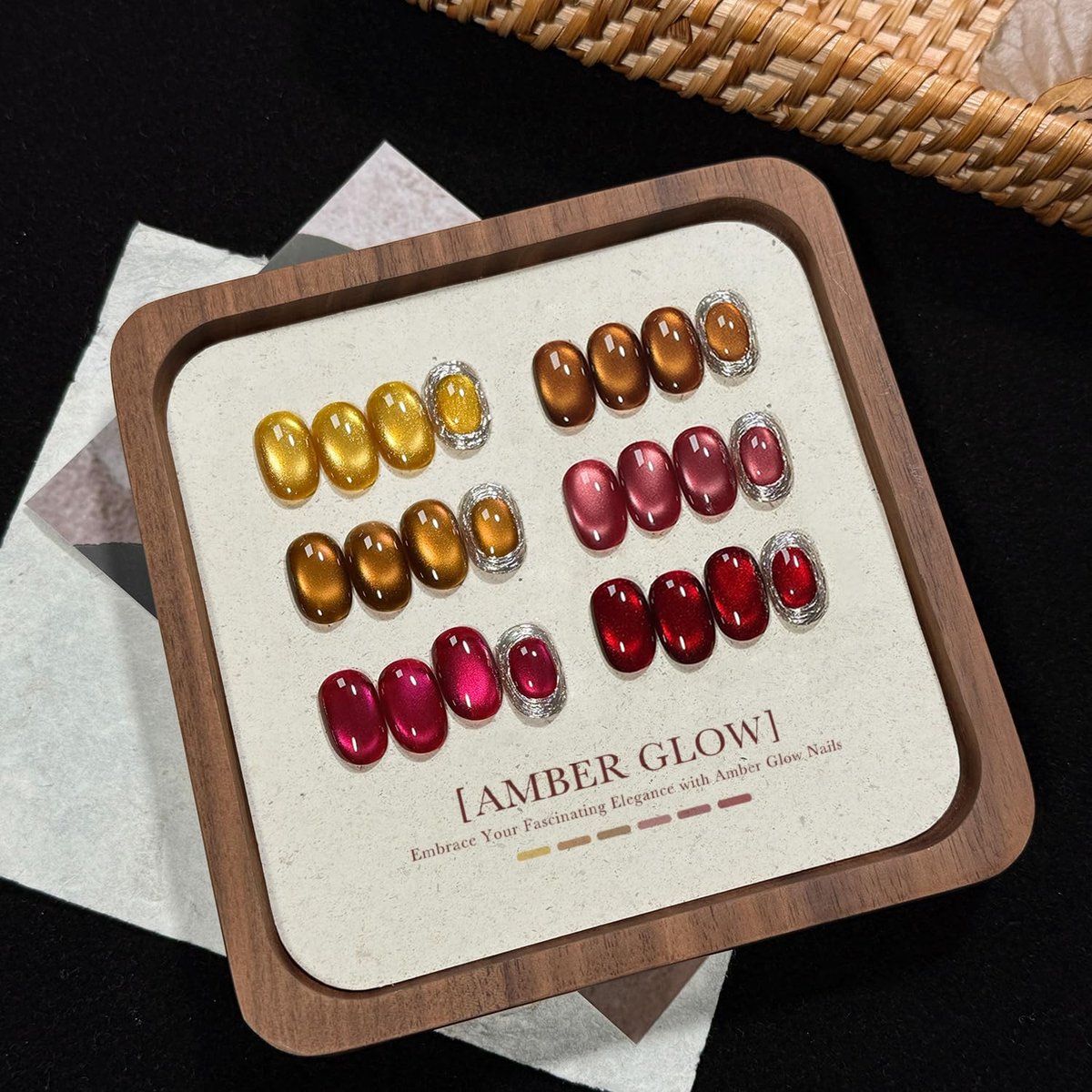 GAOY Glitter Cat Eye Gel Nail Polish Set with Magnet - 6 Colors Gold Red Brown Glitter Holographic, Long Lasting for Home & Salon Manicure (Amber Glow, 0.22 Fl Oz Each) Avelisse