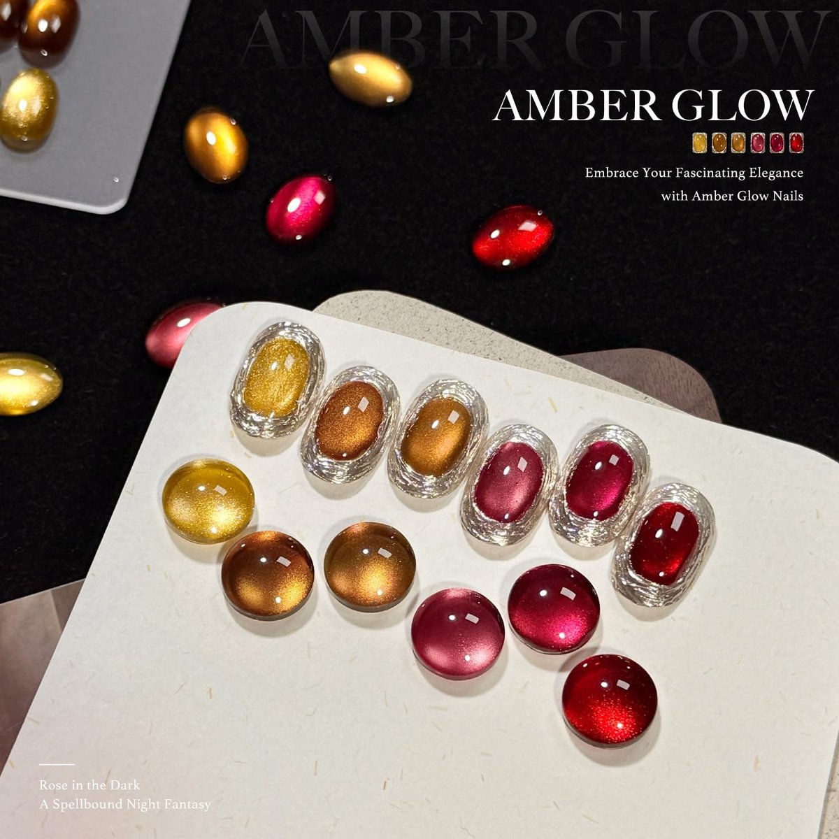 GAOY Glitter Cat Eye Gel Nail Polish Set with Magnet - 6 Colors Gold Red Brown Glitter Holographic, Long Lasting for Home & Salon Manicure (Amber Glow, 0.22 Fl Oz Each) Avelisse
