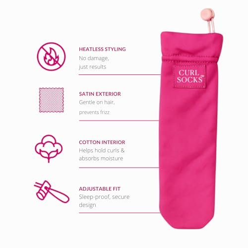 Curl Socks Heatless Hair Curler Set – 4-Piece Satin & Cotton Overnight Curlers for Heatless Curls, Secure Toggle, Reusable Hair Accessories for Women (Fuchsia Pink) Avelisse