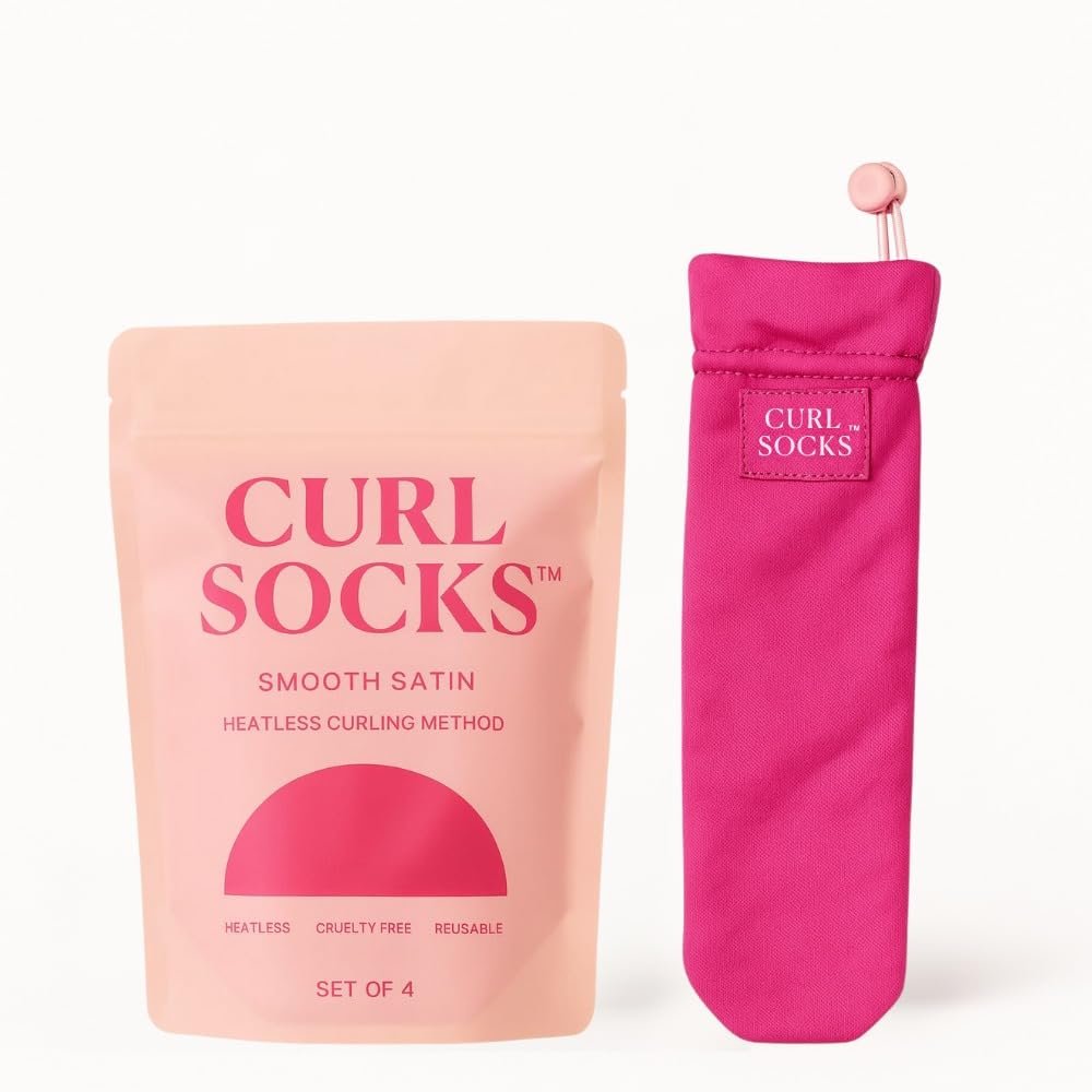Curl Socks Heatless Hair Curler Set – 4-Piece Satin & Cotton Overnight Curlers for Heatless Curls, Secure Toggle, Reusable Hair Accessories for Women (Fuchsia Pink) Avelisse