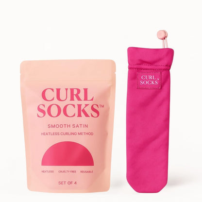 Curl Socks Heatless Hair Curler Set – 4-Piece Satin & Cotton Overnight Curlers for Heatless Curls, Secure Toggle, Reusable Hair Accessories for Women (Fuchsia Pink) Avelisse