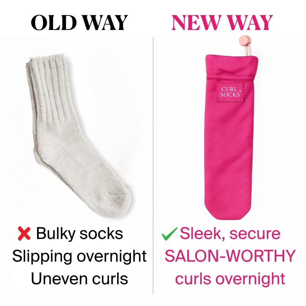 Curl Socks Heatless Hair Curler Set – 4-Piece Satin & Cotton Overnight Curlers for Heatless Curls, Secure Toggle, Reusable Hair Accessories for Women (Fuchsia Pink) Avelisse