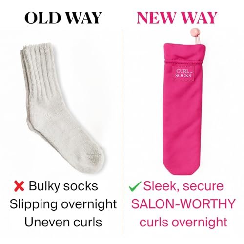 Curl Socks Heatless Hair Curler Set – 4-Piece Satin & Cotton Overnight Curlers for Heatless Curls, Secure Toggle, Reusable Hair Accessories for Women (Fuchsia Pink) Avelisse