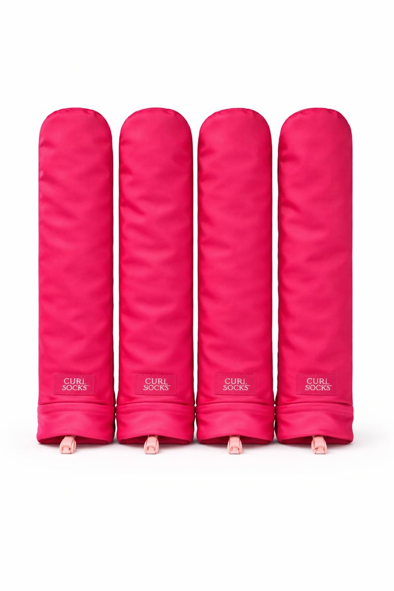 Curl Socks Heatless Hair Curler Set – 4-Piece Satin & Cotton Overnight Curlers for Heatless Curls, Secure Toggle, Reusable Hair Accessories for Women (Fuchsia Pink) Avelisse
