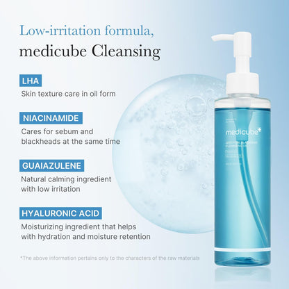 medicube Zero Pore Blackhead Cleansing Oil - Makeup Remover & Daily Moisture Facial Cleanser for All Skin Types, Low-Irritation Korean Skin Care (205ml / 6.93 fl.oz) Avelisse