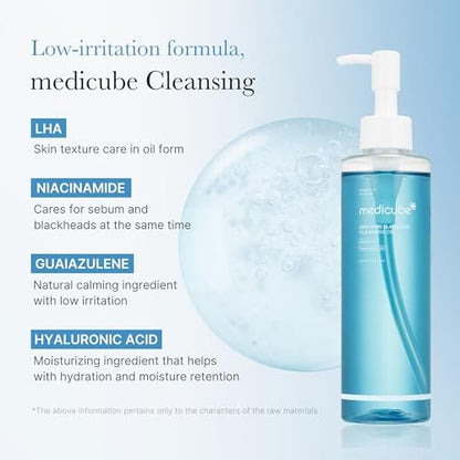 medicube Zero Pore Blackhead Cleansing Oil - Makeup Remover & Daily Moisture Facial Cleanser for All Skin Types, Low-Irritation Korean Skin Care (205ml / 6.93 fl.oz) Avelisse