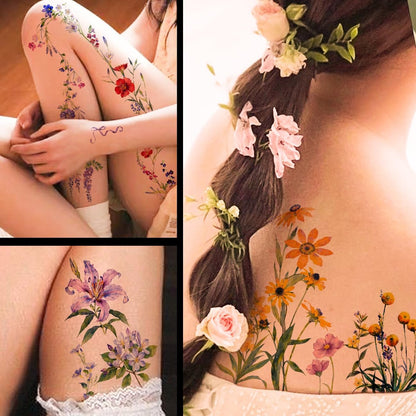 CHARLENT 40 Sheets Watercolor Flower Temporary Tattoos for Women - Tiny Wildflower Fake Tattoo Stickers for Body Neck Hand
