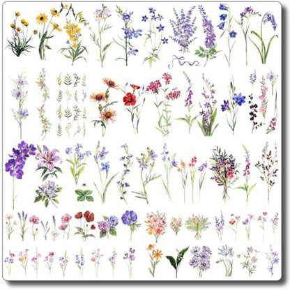 CHARLENT 40 Sheets Watercolor Flower Temporary Tattoos for Women - Tiny Wildflower Fake Tattoo Stickers for Body Neck Hand