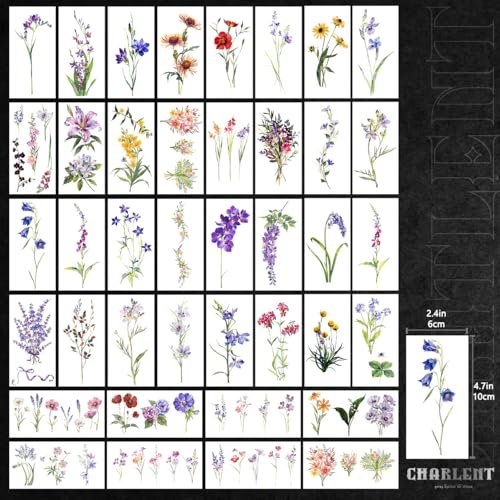 CHARLENT 40 Sheets Watercolor Flower Temporary Tattoos for Women - Tiny Wildflower Fake Tattoo Stickers for Body Neck Hand - görsel 6