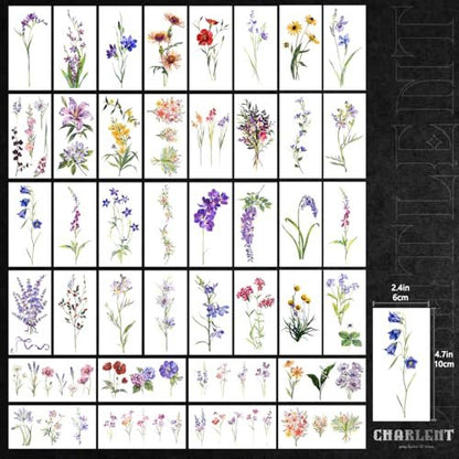 CHARLENT 40 Sheets Watercolor Flower Temporary Tattoos for Women - Tiny Wildflower Fake Tattoo Stickers for Body Neck Hand