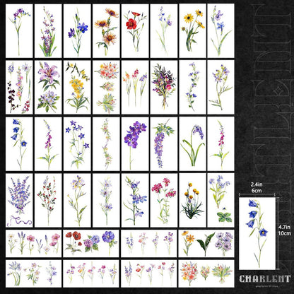 CHARLENT 40 Sheets Watercolor Flower Temporary Tattoos for Women - Tiny Wildflower Fake Tattoo Stickers for Body Neck Hand