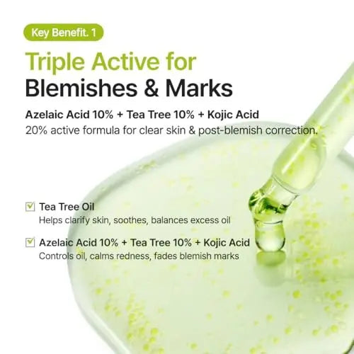 PURITO Azelaic Acid 10% + Kojic Acid + Tea Tree Facial Serum - Blemish-Prone Skin Korean Skincare, 30mL (1.01 fl.oz) Avelisse